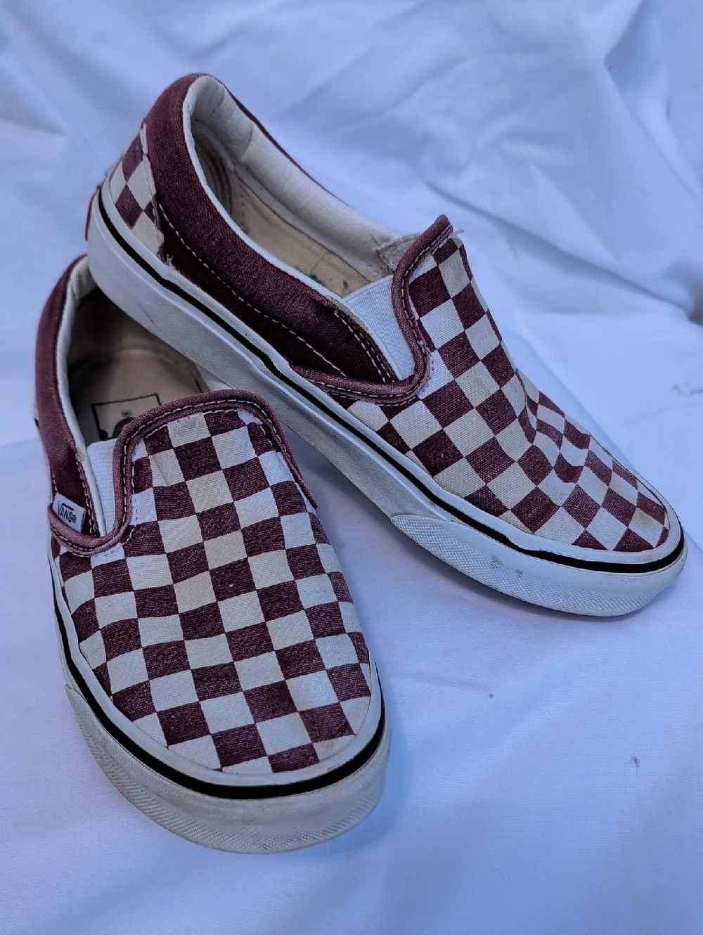 Vans Kids Checkerboard Slip-On Sneakers - Maroon & White